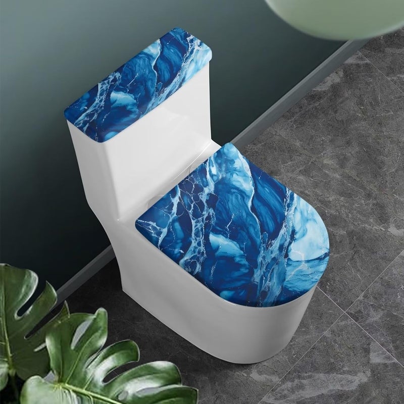 Kathyboom Toilet Lid Covers Reusable Set of 2 Tank Lid Covers, Dust Splash Resistant for Bathroom Office Bathroom Decor(Blue Marble) - Image 2